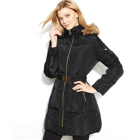 michael kors black belted puffer coat